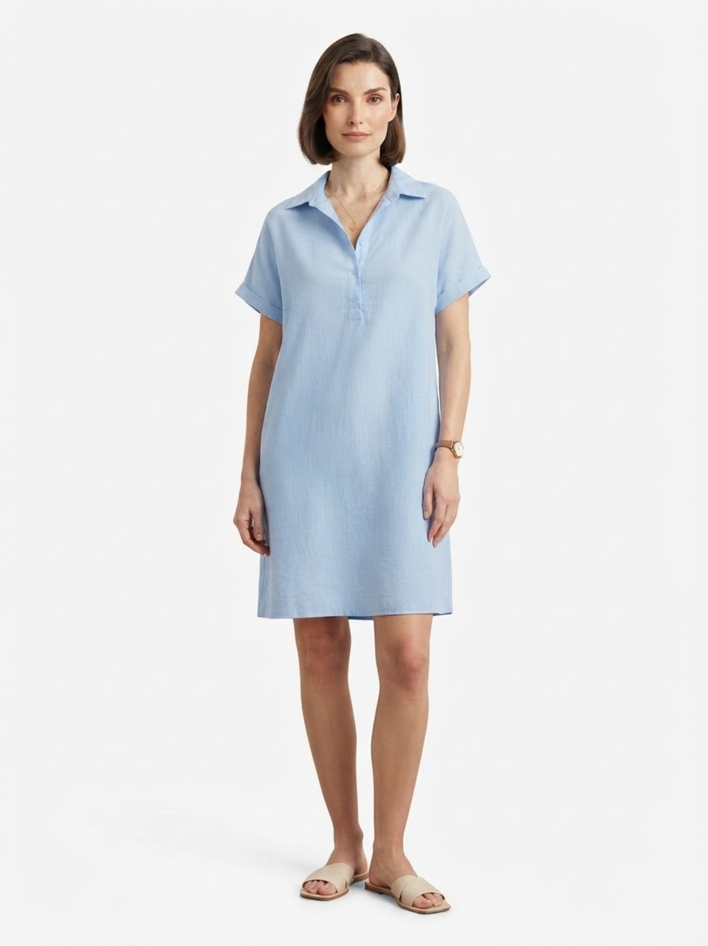 Zeagoo Light Blue Linen Blend Short Sleeve Shirt Dress NWT Sz 2XL
